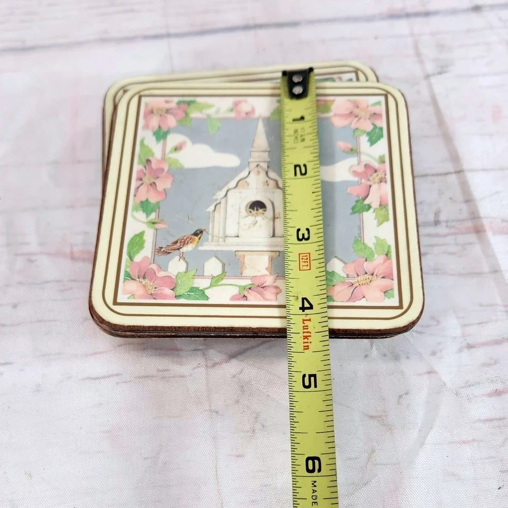 Pimpernel Coasters Birdhouse Floral Cork Backed Set‎ of 6 England 4in